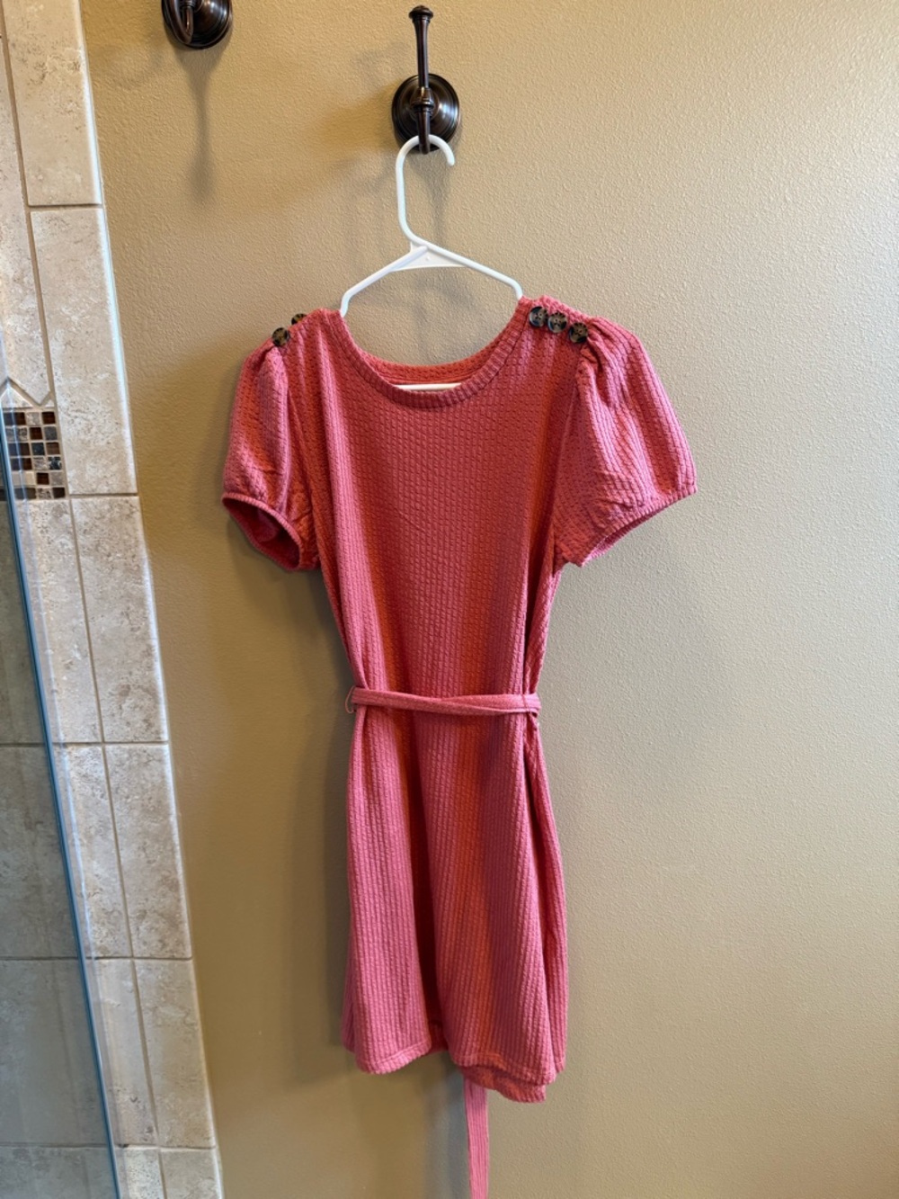 LC Lauren Conrad Pink Textured Belted Short-Sleeve Dress